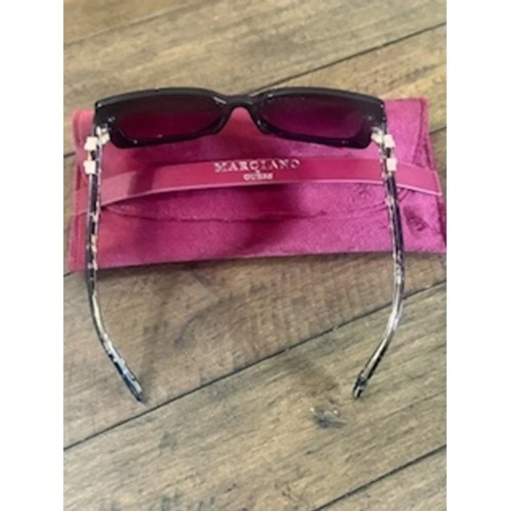 Marciano by Guess Black Rectangular Cat Eye Sunglasses Gold M Logo with Pouch